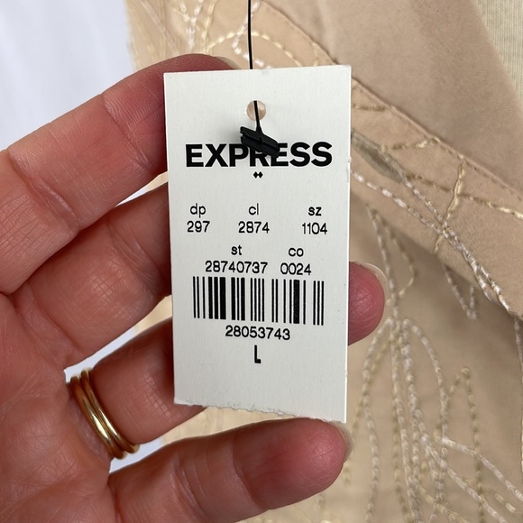 NWT Express Tan Blouse with Metallic Thread and Button Down Back - Size Large - Picture 14 of 14
